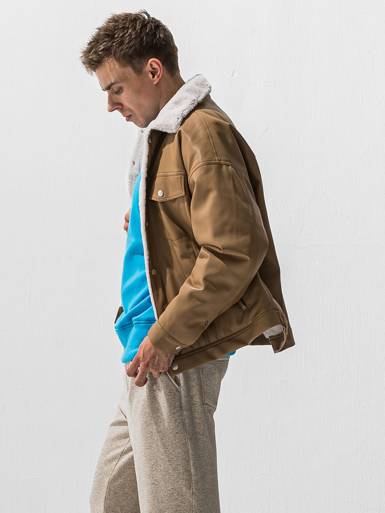 【予約品 9月6日(日) 締切】LEATHER FUR OVER G / レザー ファー オーバー Gジャン / ベージュ