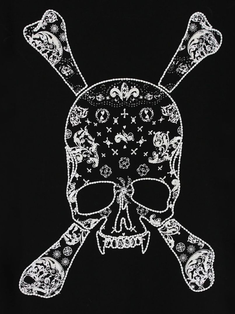 PAISLEY HEART SKULL T スパンコール＆ビーズ ブラック 【Roen】