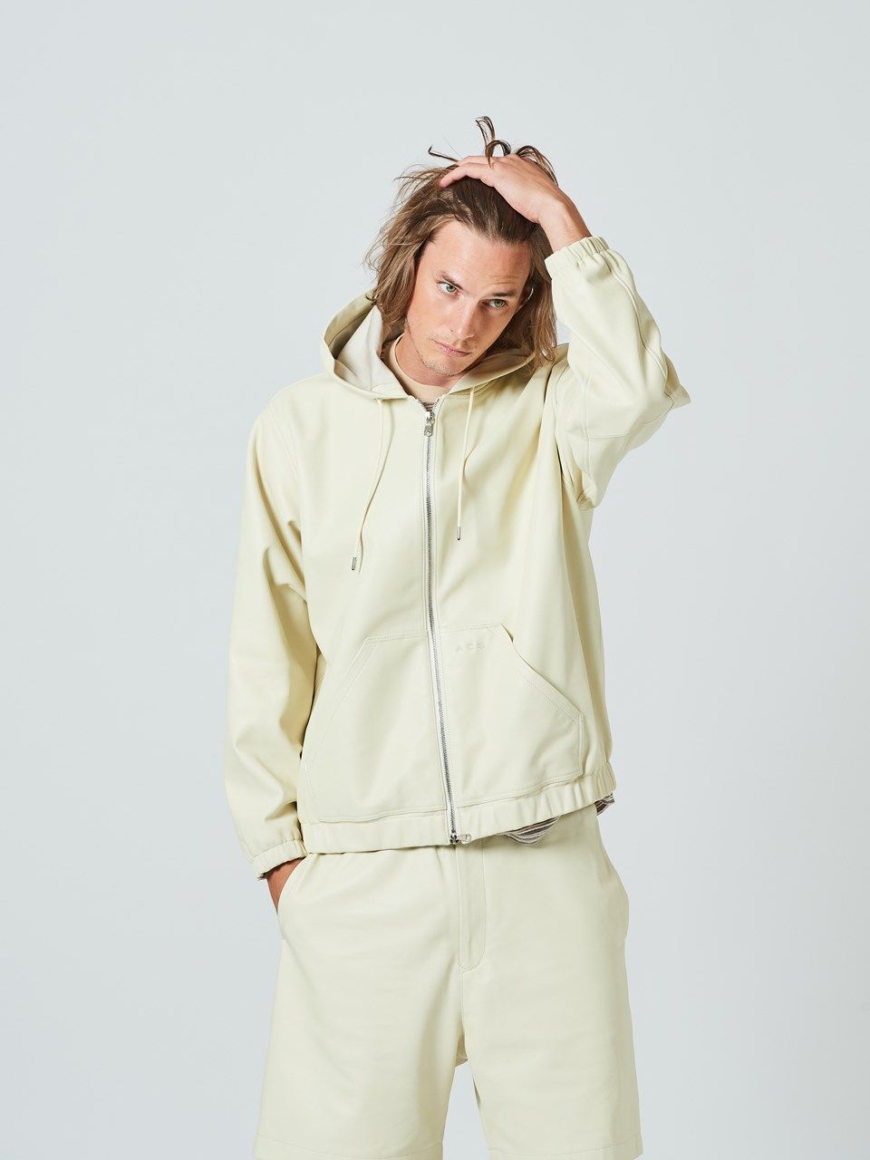 (予約品2023年10月19日18時締め) Leather Hooded Jakcet / レザーフードジャケット / ホワイト
