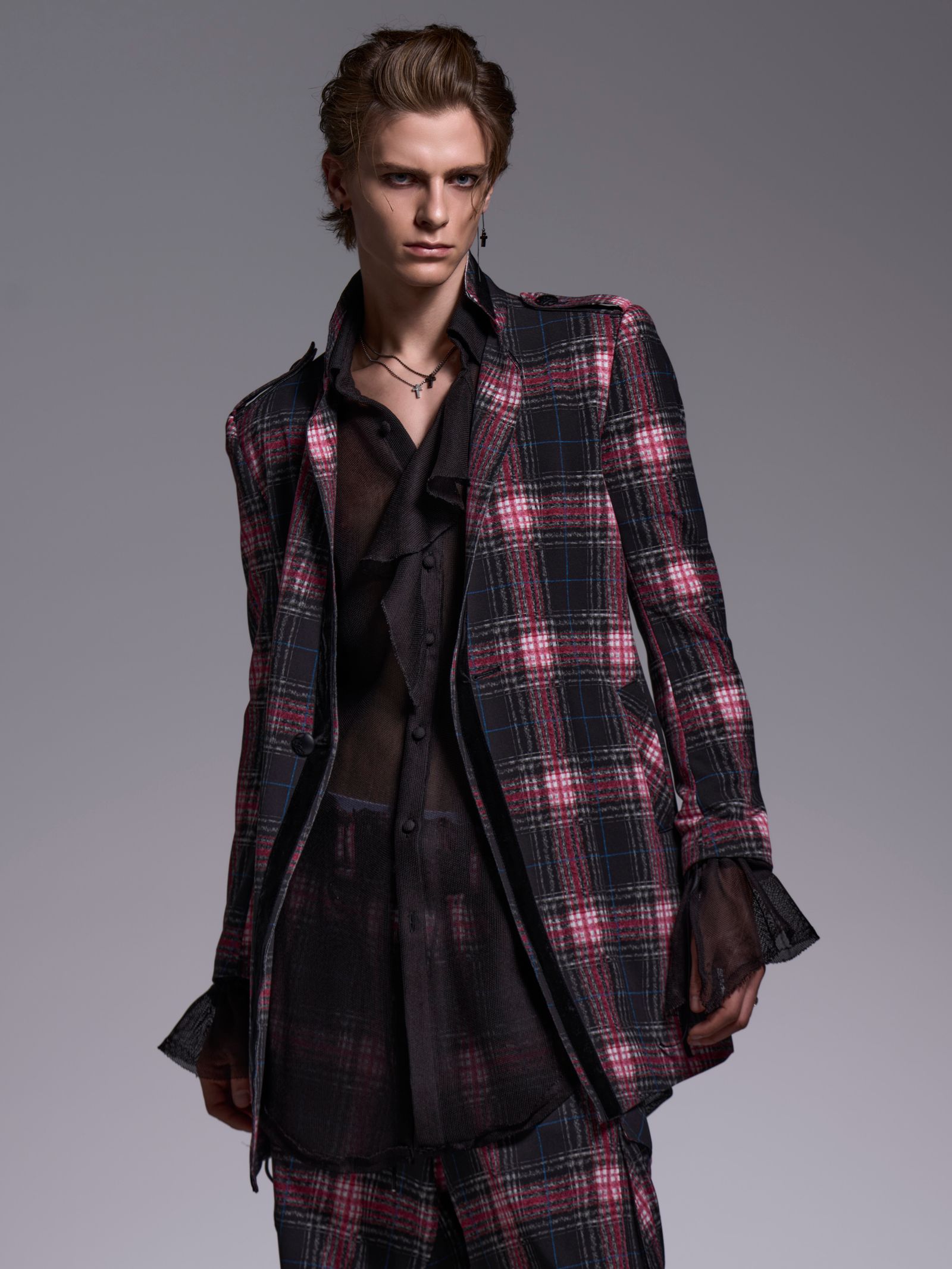 【予約品 1月4日(日) 締切】Trimming Stand Collar Jacket / トリミング スタンドカラージャケット / ブラック&ピンク