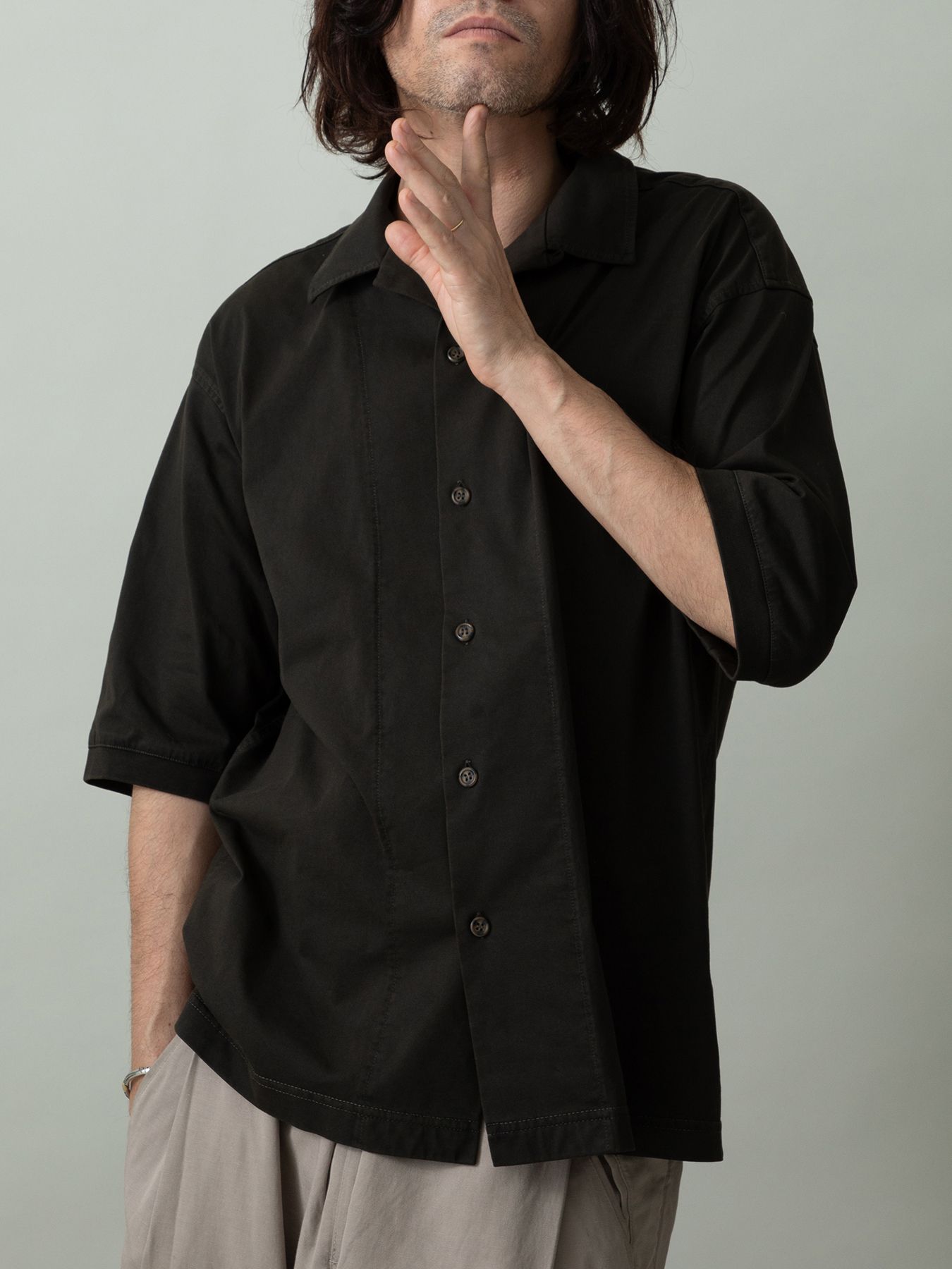 【予約品 2月1日(日) 締切】CUTSHIRTS / オープンカラーシャツ / スミクロ