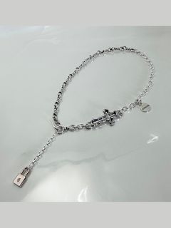 《受注生産》 OPEN CROSS & TWIST CHAIN NECKLACE with PADLOCK  / オープンクロス＆ツイストチェーンネックレス ウィズパドロック 【注文から2-3週間後入荷予定】
