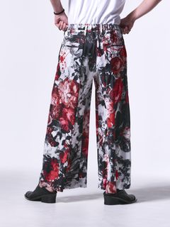 《予約品》 SlitWideTuckSlacks / スリットワイドスラックス / サテンホワイト＆レッド