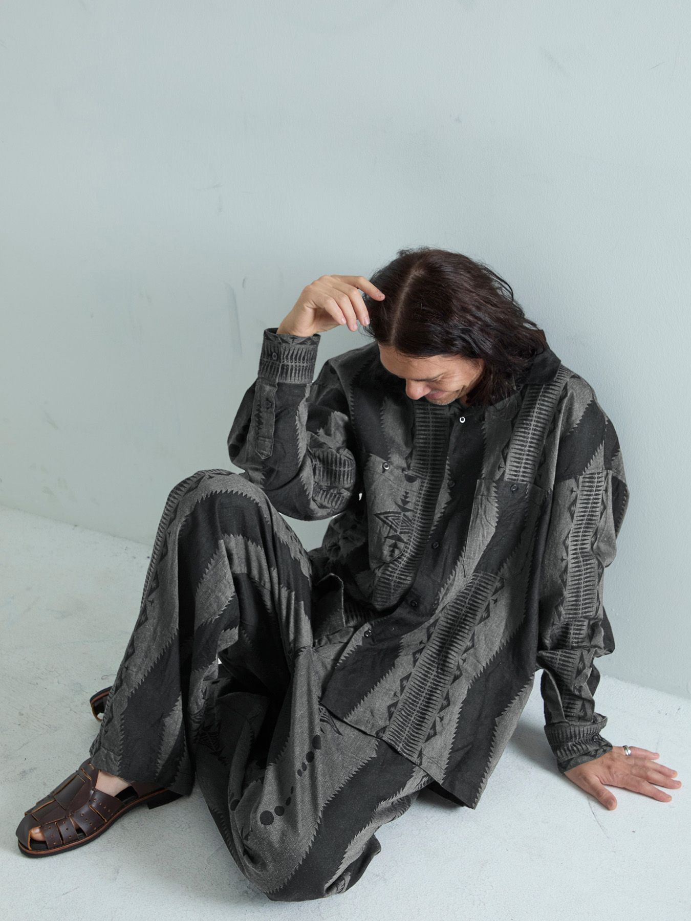 【予約品 6月2日(月) AM10時 締切】FOLKESTRIPE L/S / オーバーシャツ / ライトグレー×ブラック