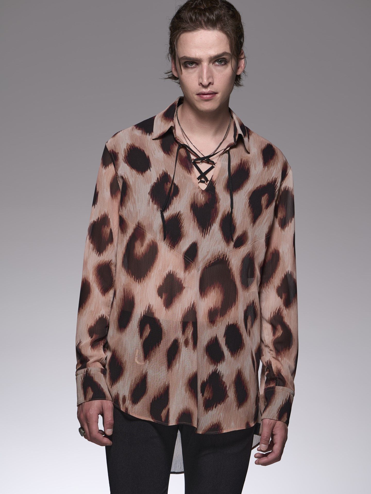 《予約品6/17締め》 LeopardLaceUpShirt / レースアップシャツ / ブラック＆ベージュ