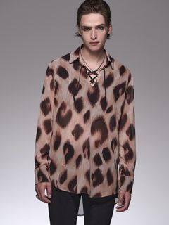 《予約品6/17締め》 LeopardLaceUpShirt / レースアップシャツ / ブラック＆ベージュ