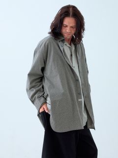【予約品 5月7日(水)AM10時  締切】Chronos / ワッシャー加工 ロングシャツ / アイボリー×ブラック千鳥