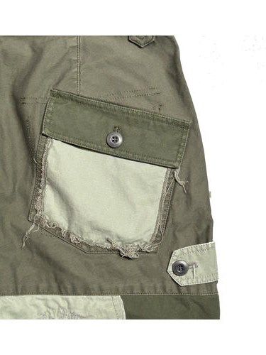 《予約品8月31日 23時55分締め》 DAMAGE SHORTS A スワロフスキー/ ハーフパンツ / カーキ 【roarguns 】 2024年2月入荷予定