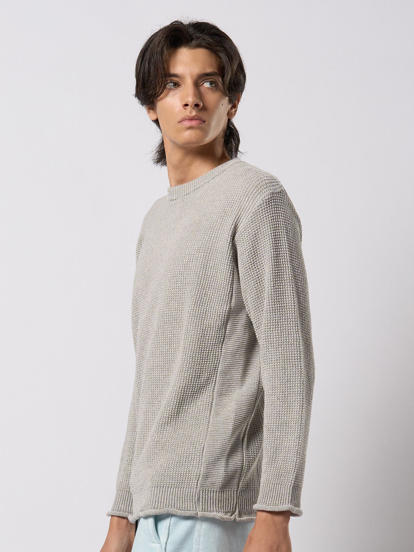 【予約品 9月23日(火) 締切】GIMA crew summer knit / 擬麻クルーサマーニット / ライトグレー