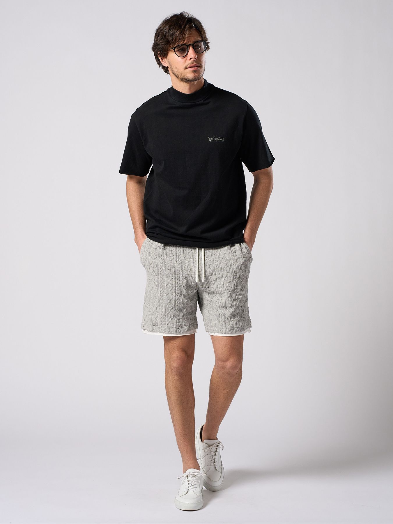 【予約品 1月25日(日) 締切】jacquard summer knit shorts / ジャガード サマーニット ショーツ / ブラック
