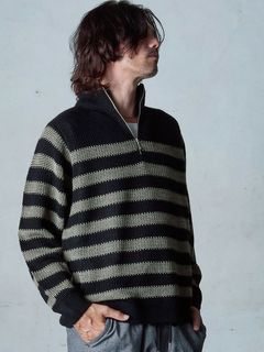 【予約品】 BORDERBLEND / ボーダニット / ブラック×サンドベージュ