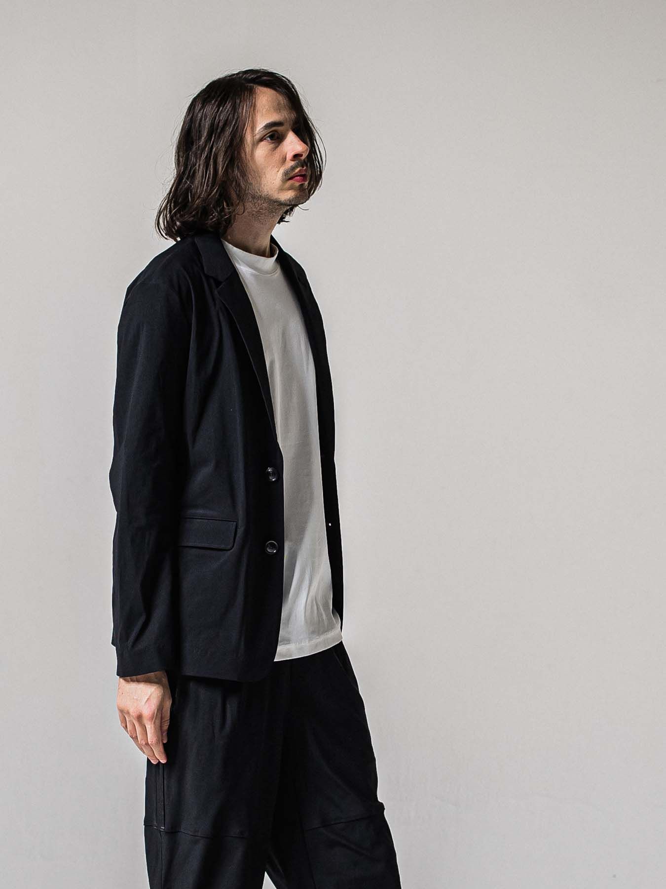 【予約品 11月16日(日) 締切】GARY LOOSE JACKET / ルーズフィット ジャージ テーラードジャケット / ナイロンブラック