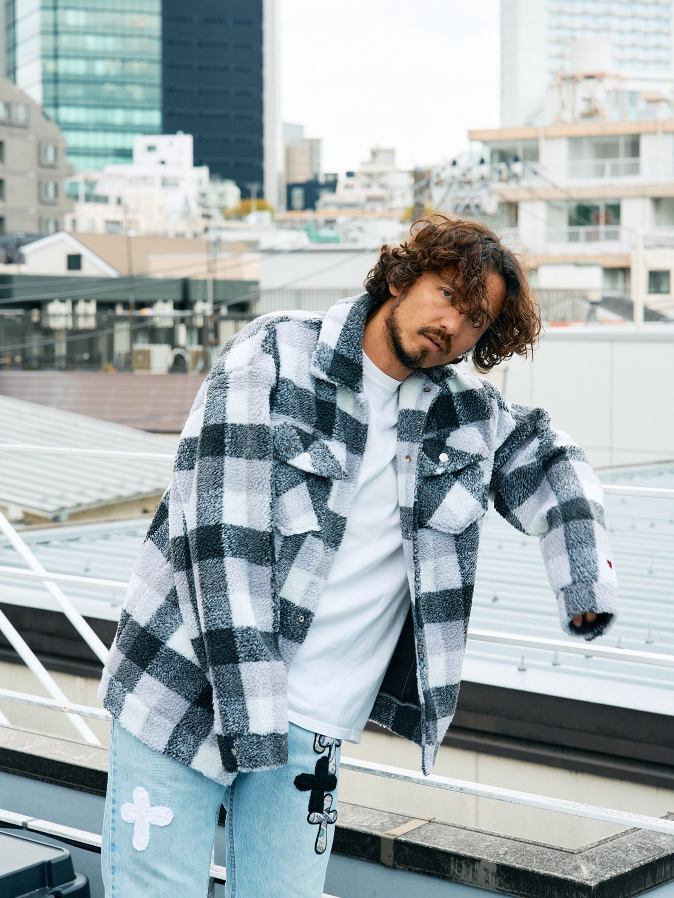 【予約品 】 ブロックチェックムックボア サガラパッチワークブルゾン / M.グレー