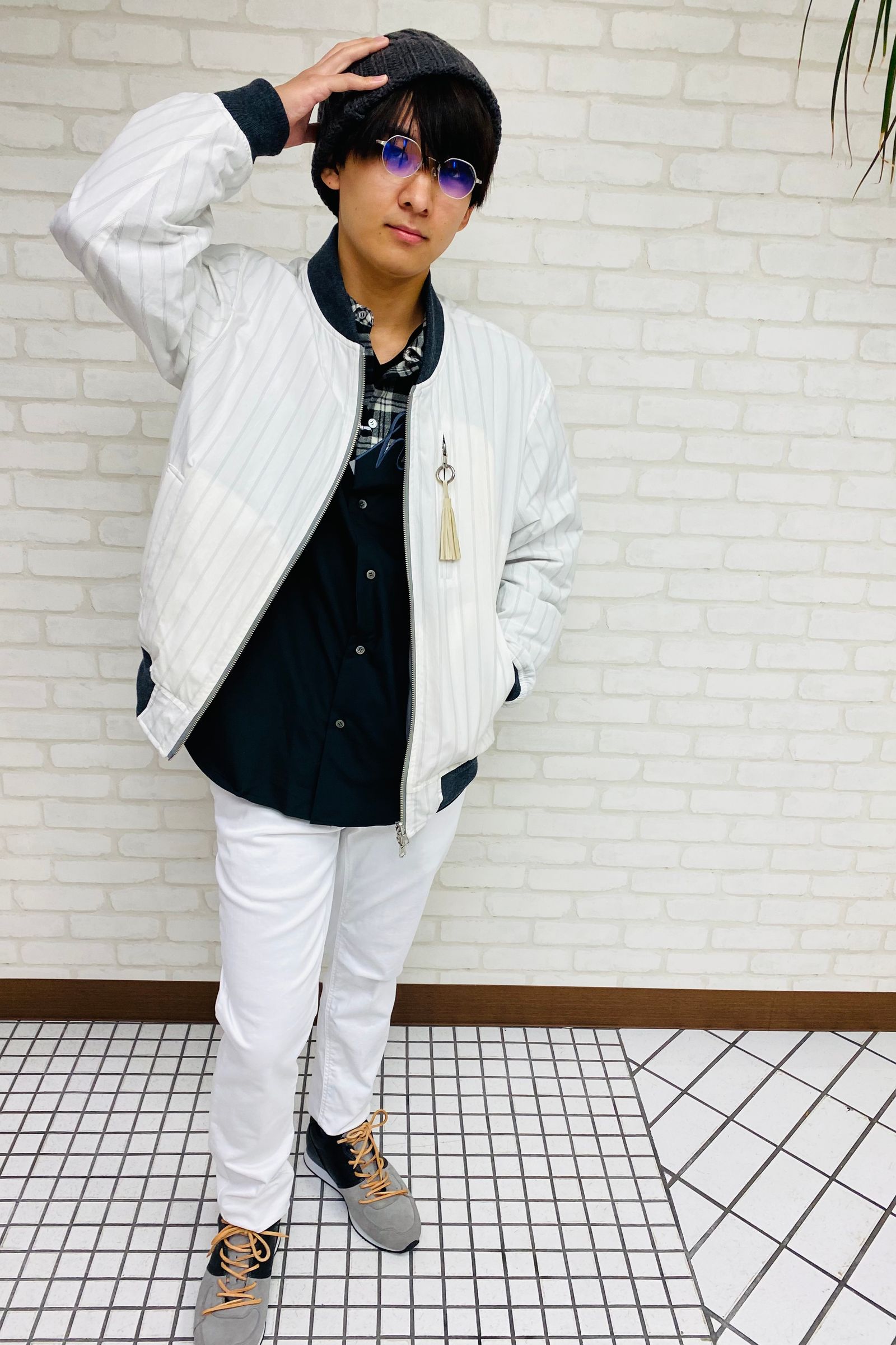 リバーシブルブルゾン キルティング×ストライププリント WhiteGray 71MICHAEL