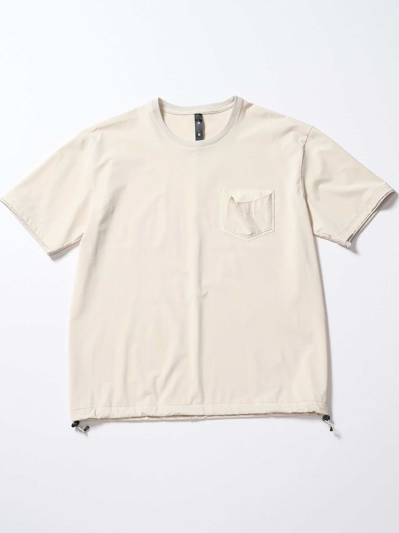 【予約品 1月25日(日) 締切】drawstring leather pocket S/S / ドローストリング レザーポケット ショートスリーブ / ライトベージュ