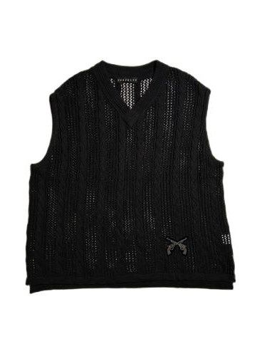 《予約品8月31日 23時55分締め》 KNIT VEST A / ベスト / ブラック 【roarguns 】 2024年2月入荷予定