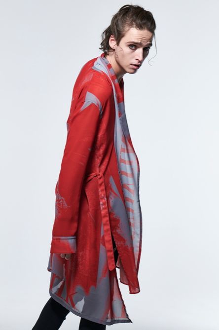 《予約品》 LogoShadowButterflyGC StoalFlareShirt / レッド＆グレー 【kiryuyrik】 2023年3月以降入荷予定