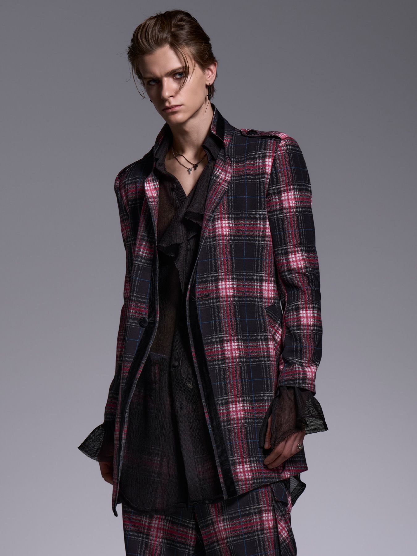 【予約品 1月4日(日) 締切】Trimming Stand Collar Jacket / トリミング スタンドカラージャケット / ブラック&ピンク