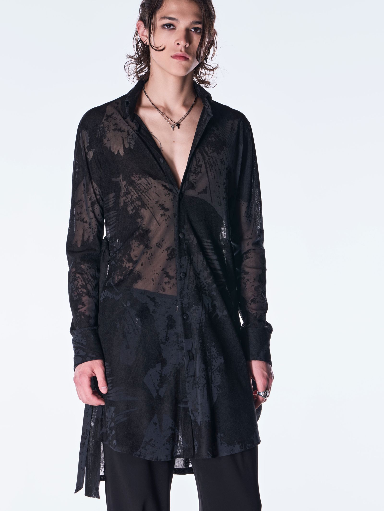 【予約品 6月29日(月) 締切】Opal Mesh Flare Shirt / オパールメッシュ フレアシャツ / ブラック