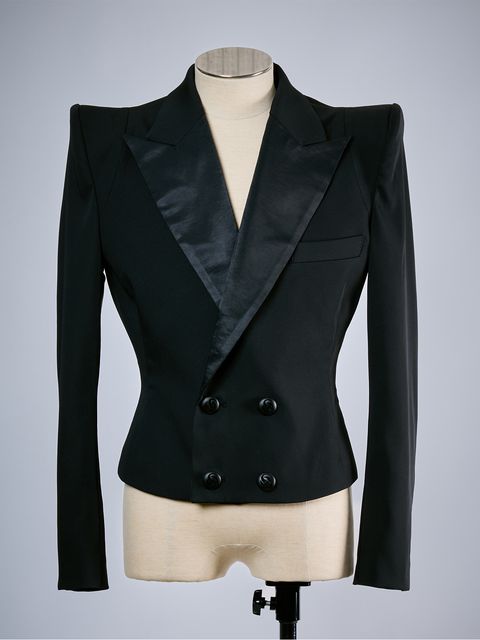 【予約品 10月26日(月) 締切】《Costume Line》W-Satin Power Shoulder Short Jacket / パワーショルダー ショートジャケット / ブラック