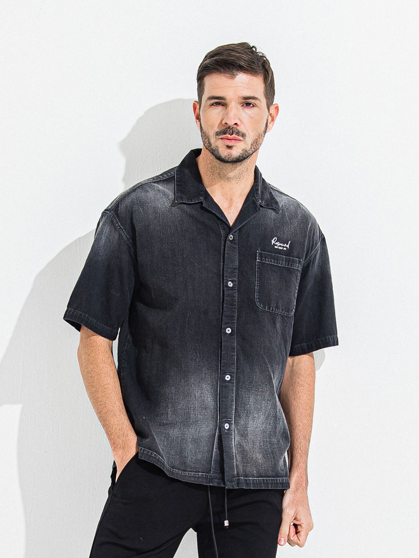 【予約品 】ZACK HALF DENIM SHIRT / ザックハーフスリーブデニムシャツ / ブラックプリント