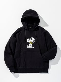 《スヌーピー コラボ》ラインストーン SNOOPY & WOODSTOCK スウェットパーカー  / ブラック【PEANUTS × 1PIU1UGUALE3 RELAX】