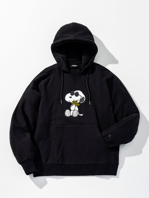 《スヌーピー コラボ》ラインストーン SNOOPY & WOODSTOCK スウェットパーカー  / ブラック【PEANUTS × 1PIU1UGUALE3 RELAX】