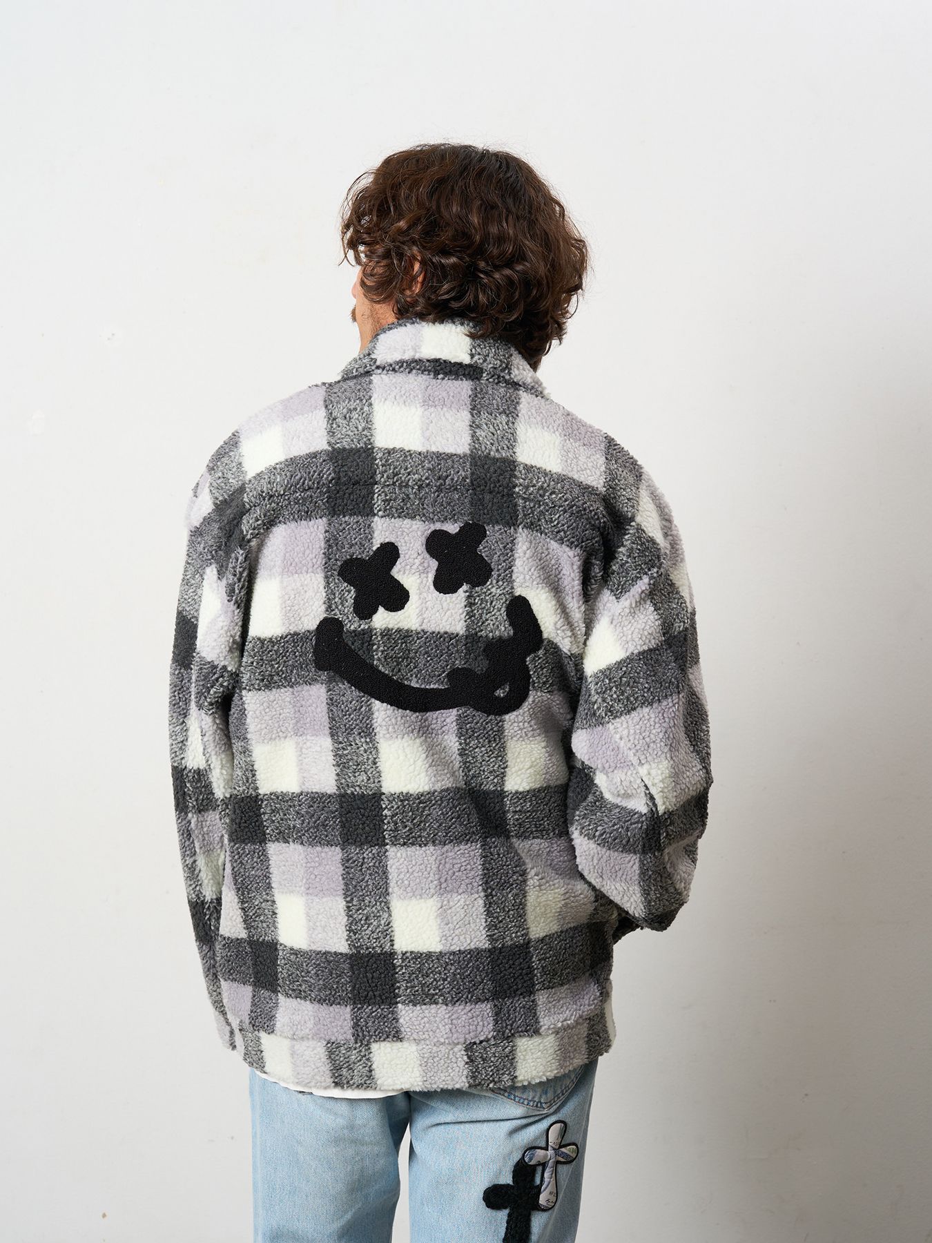【予約品 】 ブロックチェックムックボア サガラパッチワークブルゾン / M.グレー