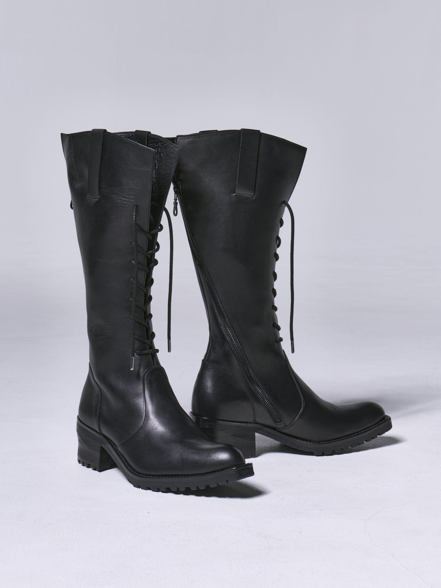 LaceUpLongBoots / レザーバックジップ ロングブーツ / ブラック