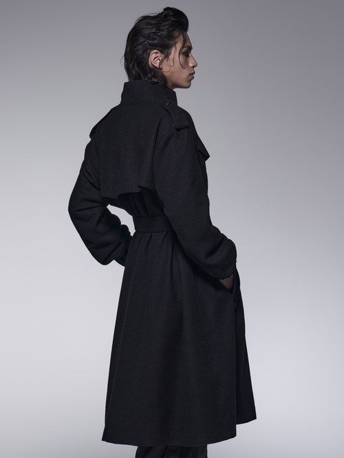 《予約品》 StandCollarDrapeCoat / スタンドカラードレープコート / ブラック 【kiryuyrik】 10月以降入荷予定