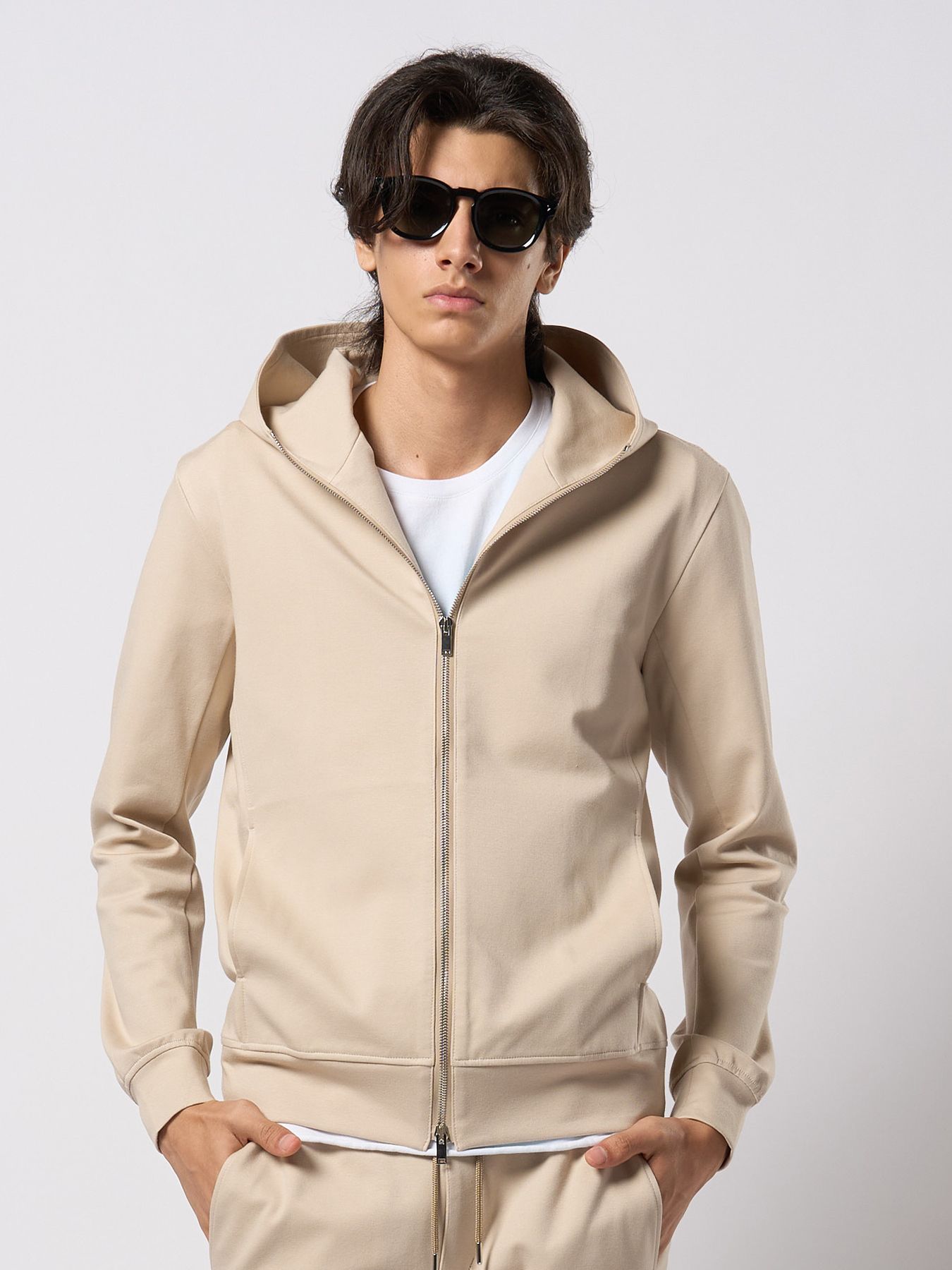 【予約品 9月23日(火) 締切】high neck zip-up parka / ハイネック ジップアップパーカー / ライトベージュ