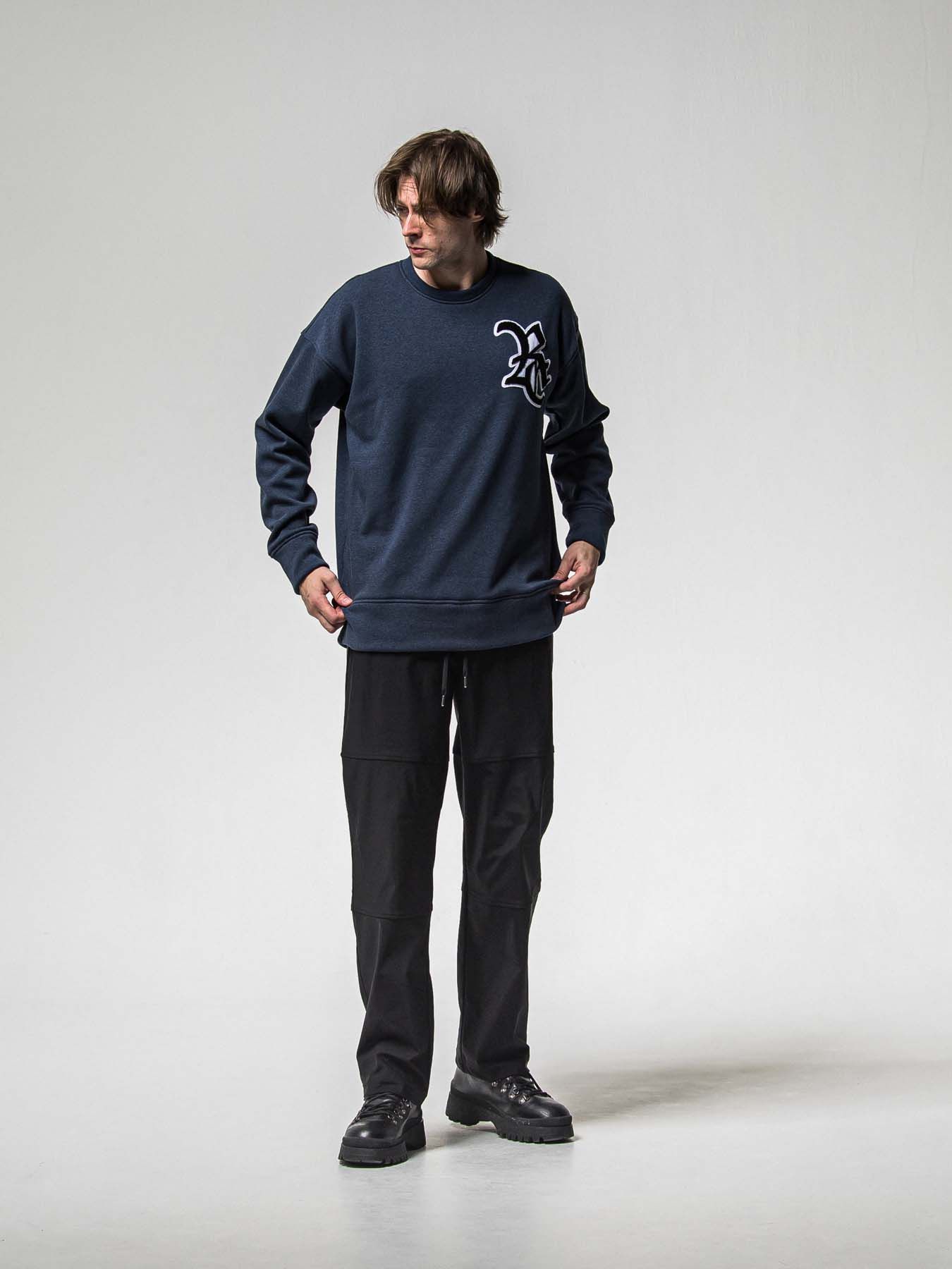 【予約品 8月31日(日) 締切】RC CHENILLE VELOURS FLEECE DROP TRAINER / RCサガラ刺繍ワッペン ベロアフリース ドロップショルダートレーナー / ネイビー