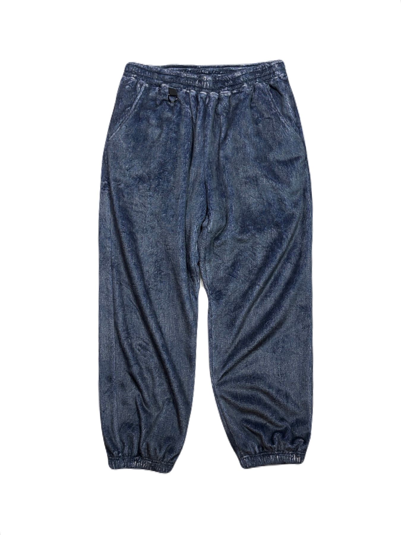 【予約品 3月9日(月) 18:00 締切】FLEECE DENIM PANTS / デニムプリント フリース イージーパンツ / ブルー