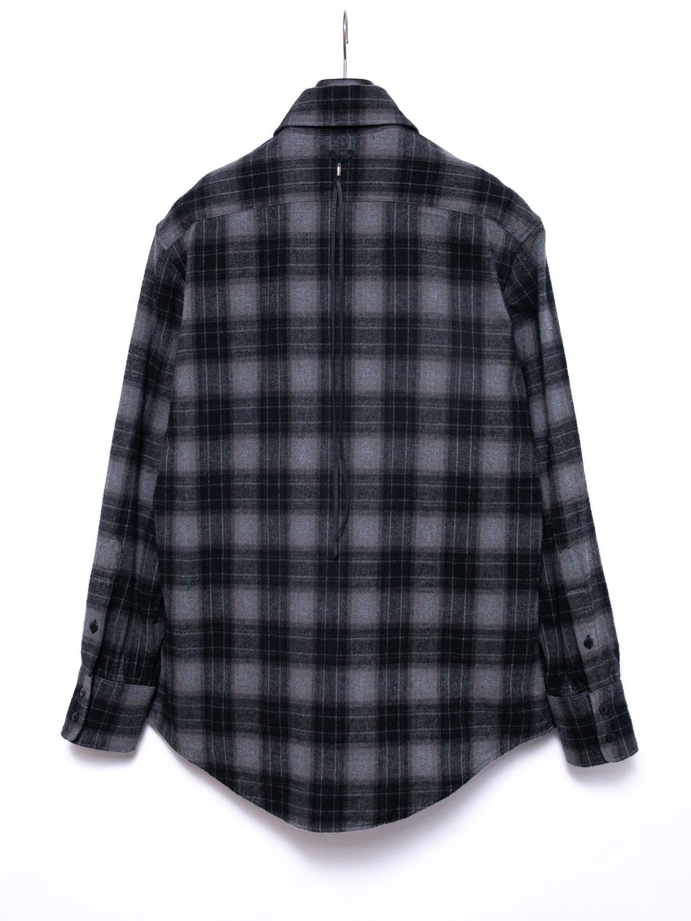 【予約品 4月6日(月) 締切】Checked Cotton Shaggy Brushed Twill Pleated Shirts / チェックコットン シャギー起毛 ツイル プリーツシャツ / ブラック