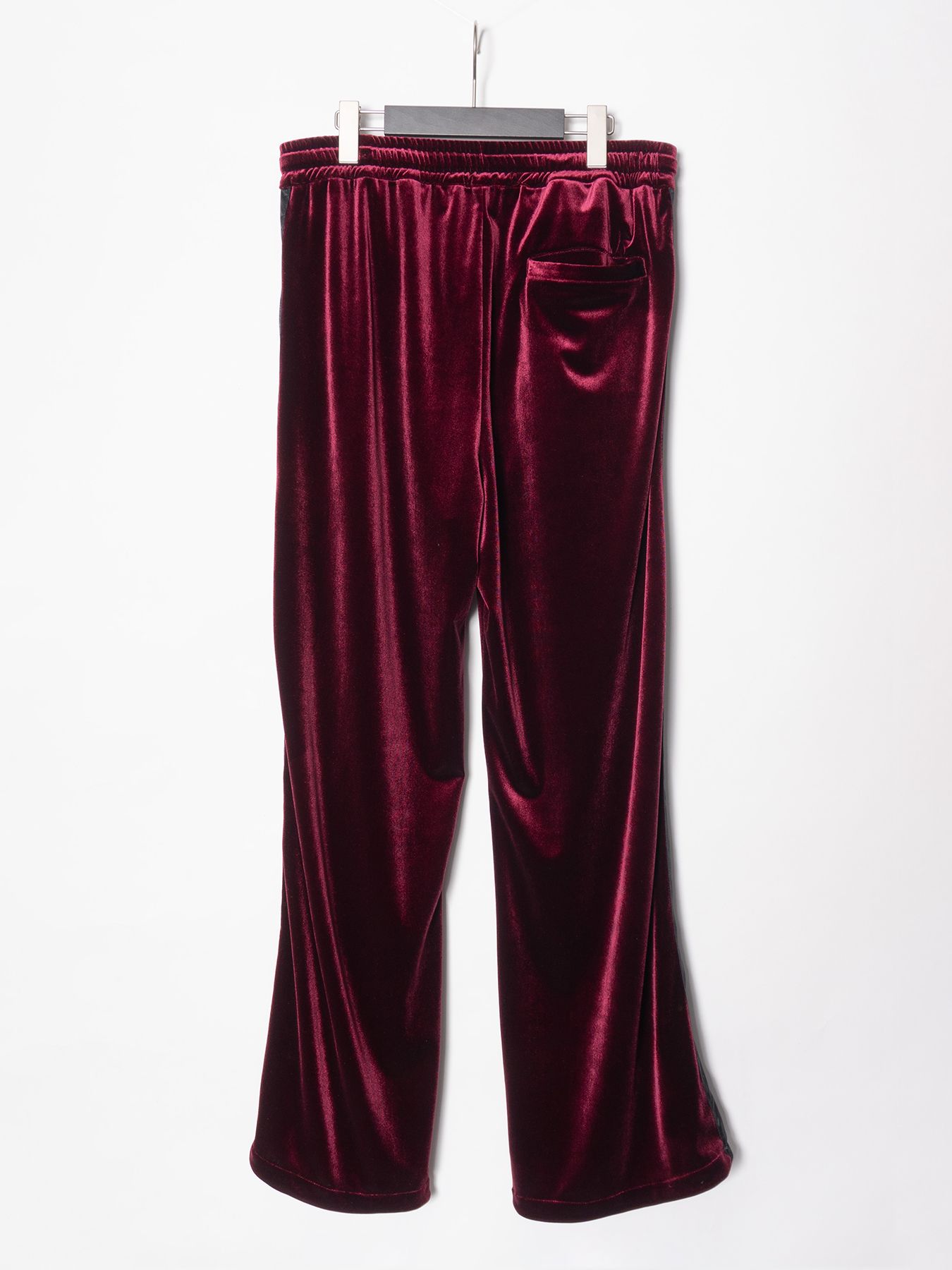 【予約品 4月6日(月) 締切】Stretch Tricot Velour Wide Track Pants / ストレッチ トリコット ベロア ワイド トラック パンツ / ワイン