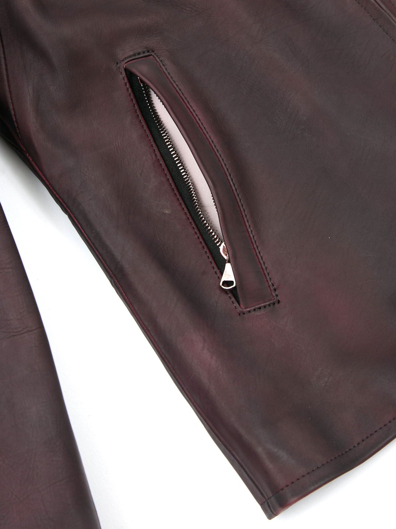 Full tanned Calfskin Garment Burning Dyed Hight Neck Blouson F / カーフスキン ハイネック ブルゾン / NINA（ニーナ） クリムゾンレッド