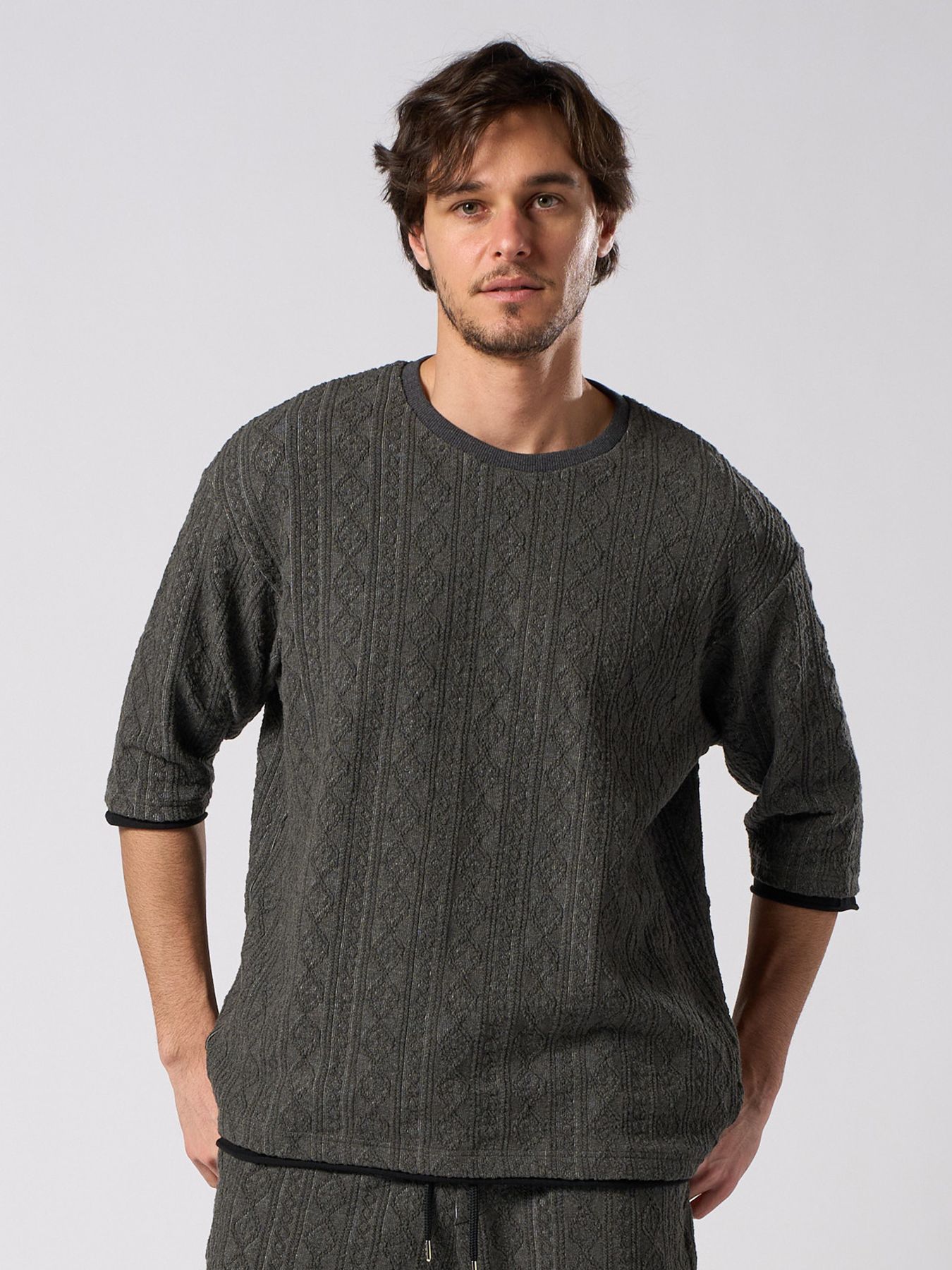 【予約品 1月25日(日) 締切】jacquard summer knit H/S / ジャガード サマーニット ハーフスリーブ / ブラック