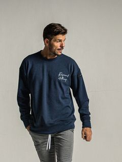 ID velours fleece drop trainer  / ルーズトレーナー / ネイビー裏起毛ルーズ 胸と背中プリント入り