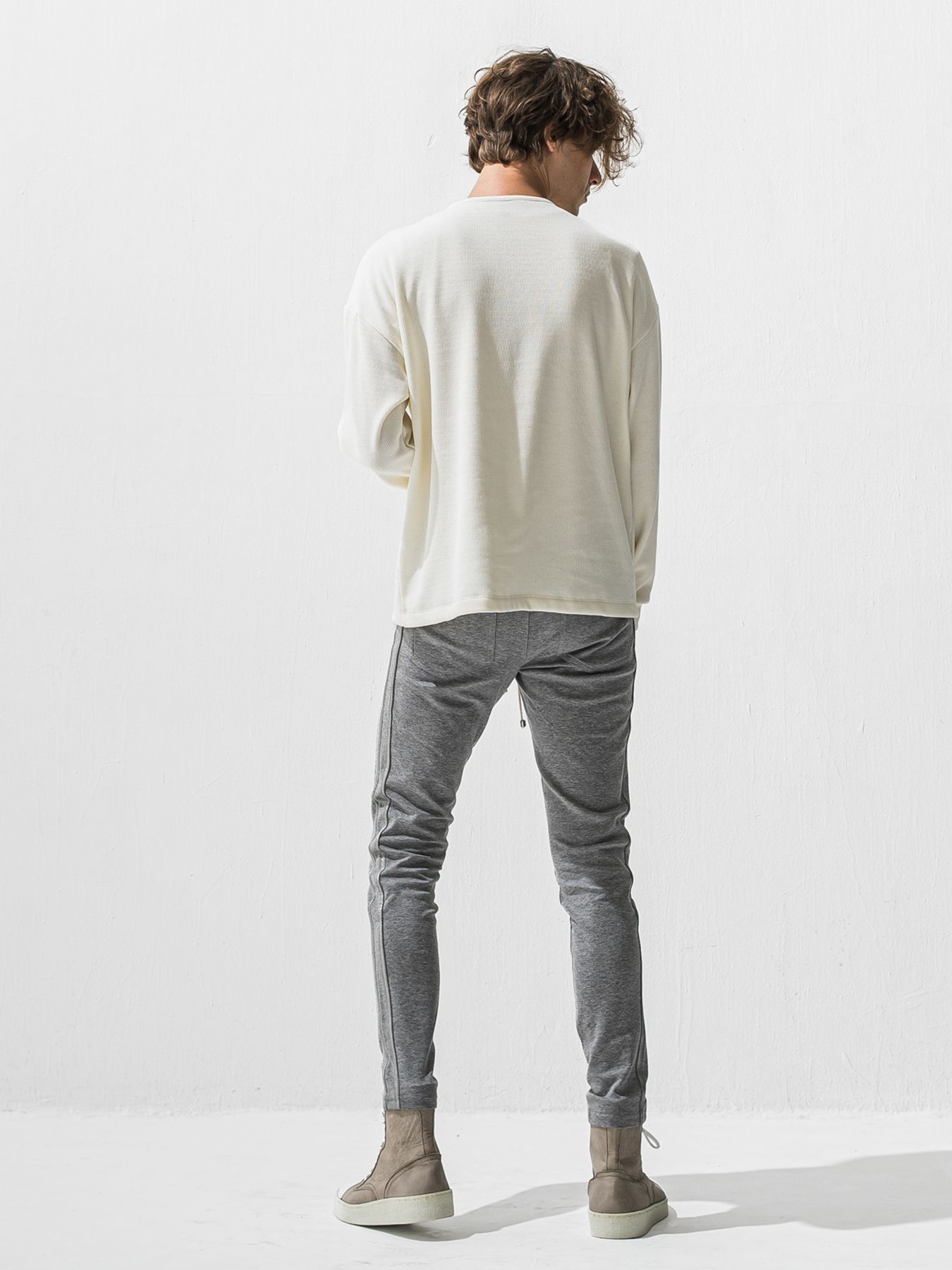 【予約品 9月6日(日) 締切】OVER HENRY VELOURS FLEECE THERMAL / 裏起毛 ハニカムサーマル オーバーサイズヘンリーネック / ホワイト