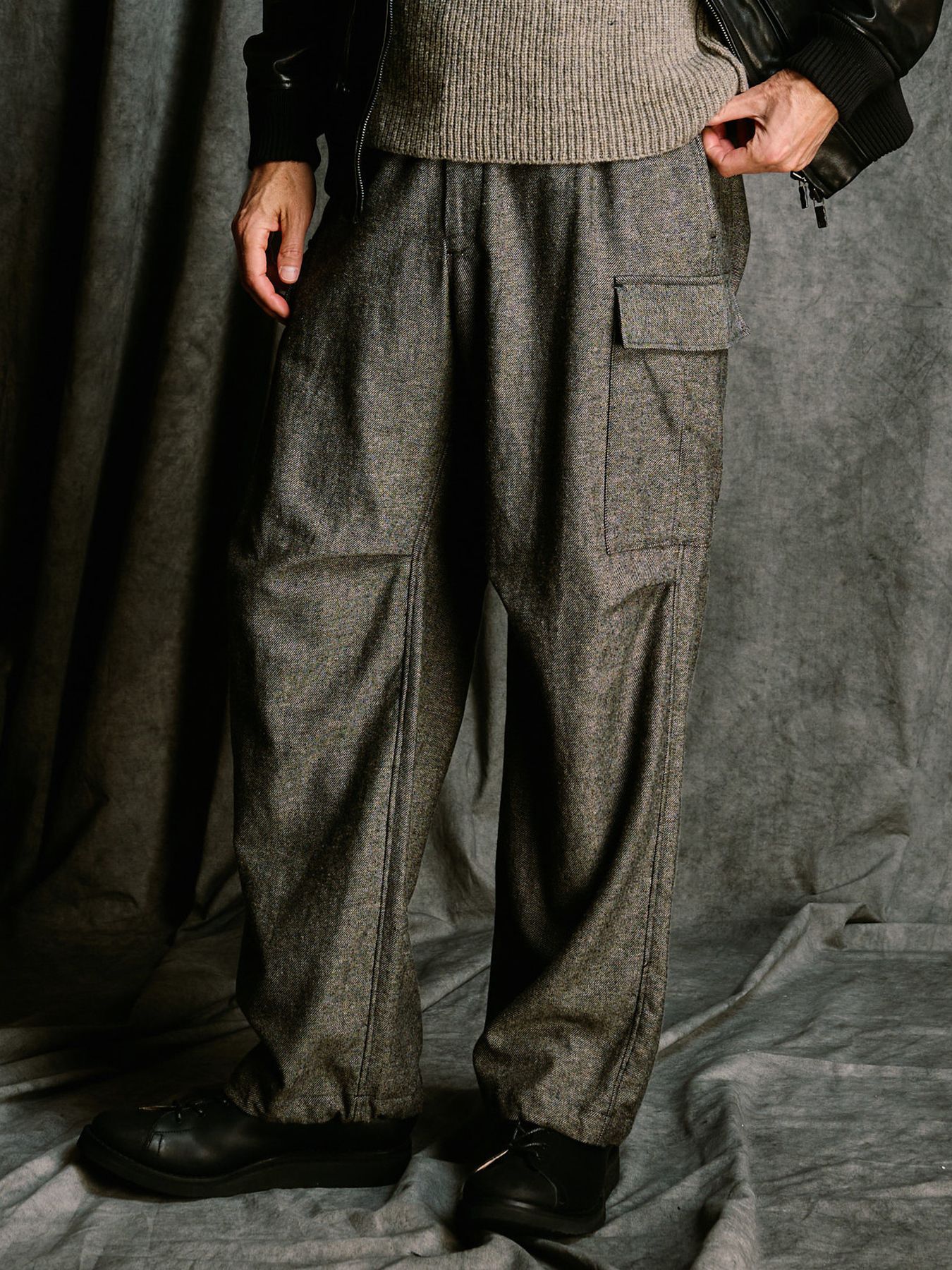 【予約品 4月19日(日) 18時締切】natural blend wool easy cargo / ナチュラルブレンドウール イージーカーゴパンツ / ナチュラル×ブラック