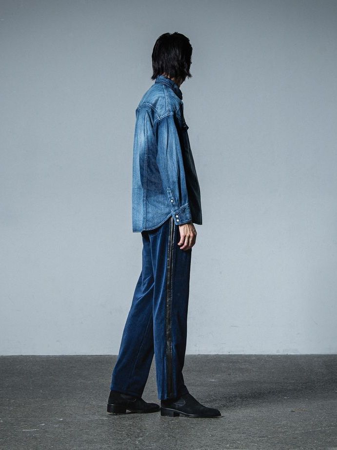 《予約品》 VELOUR SEMI WIDE PT  / ベロアラインワイドパンツ / ネイビー