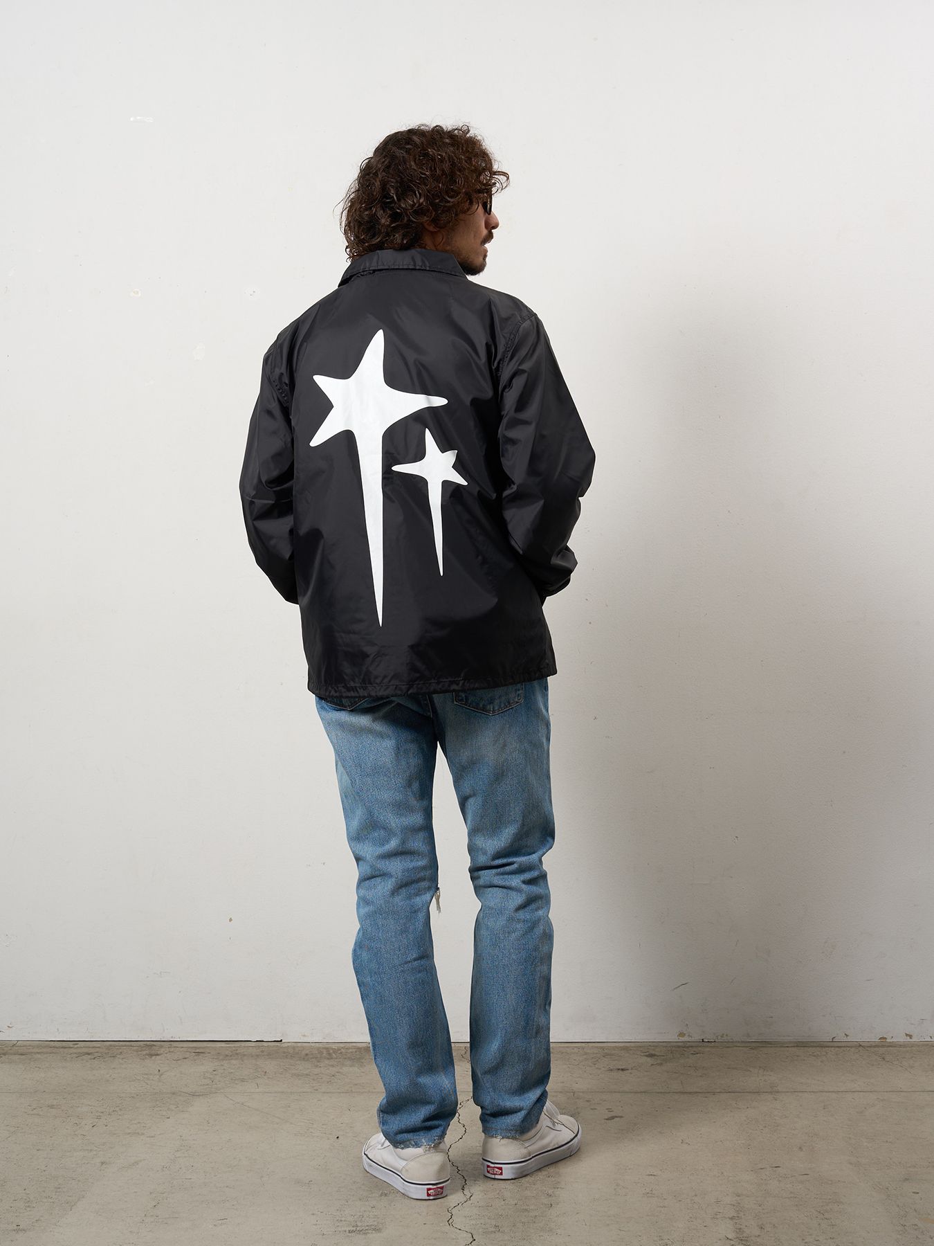 【予約品 10月16日(木) 締切】STYLE STYLE ドリップスタークロスパッチ ナイロン コーチジャ オーセンティックパイル ウェービーロゴ スマイル ケット / ブラック