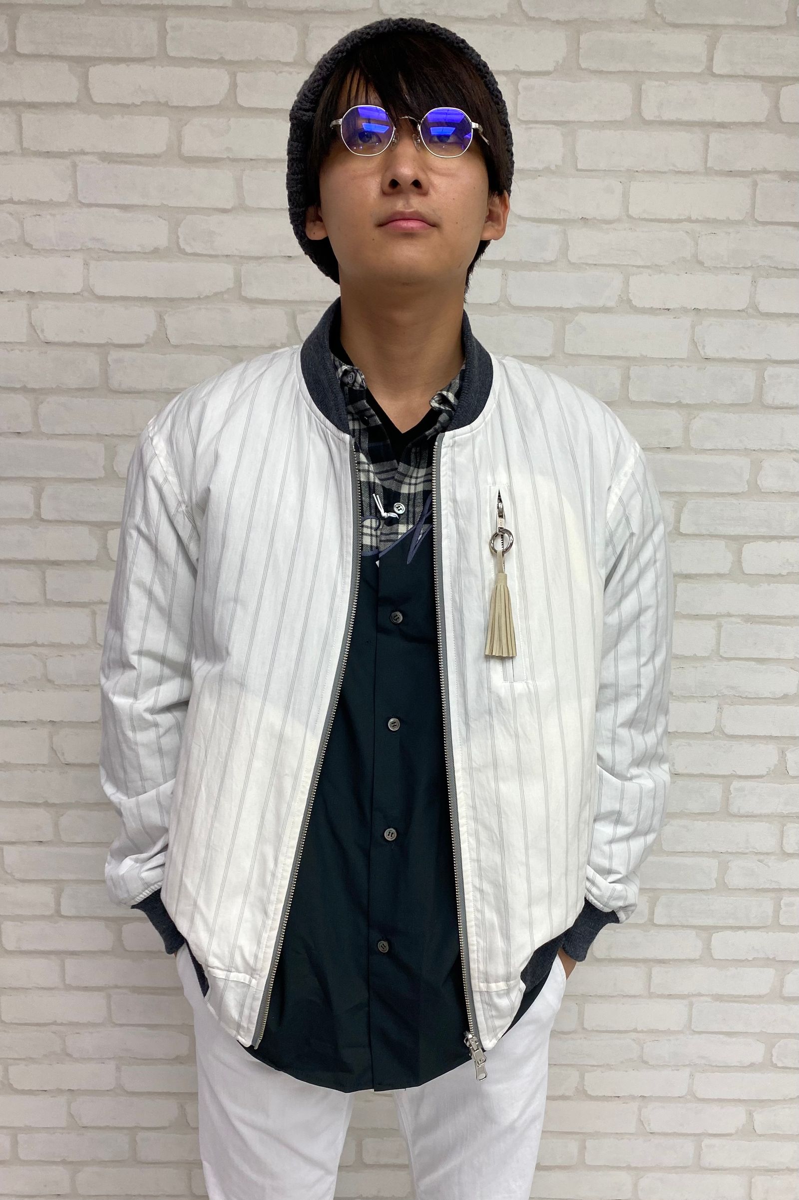 リバーシブルブルゾン キルティング×ストライププリント WhiteGray 71MICHAEL
