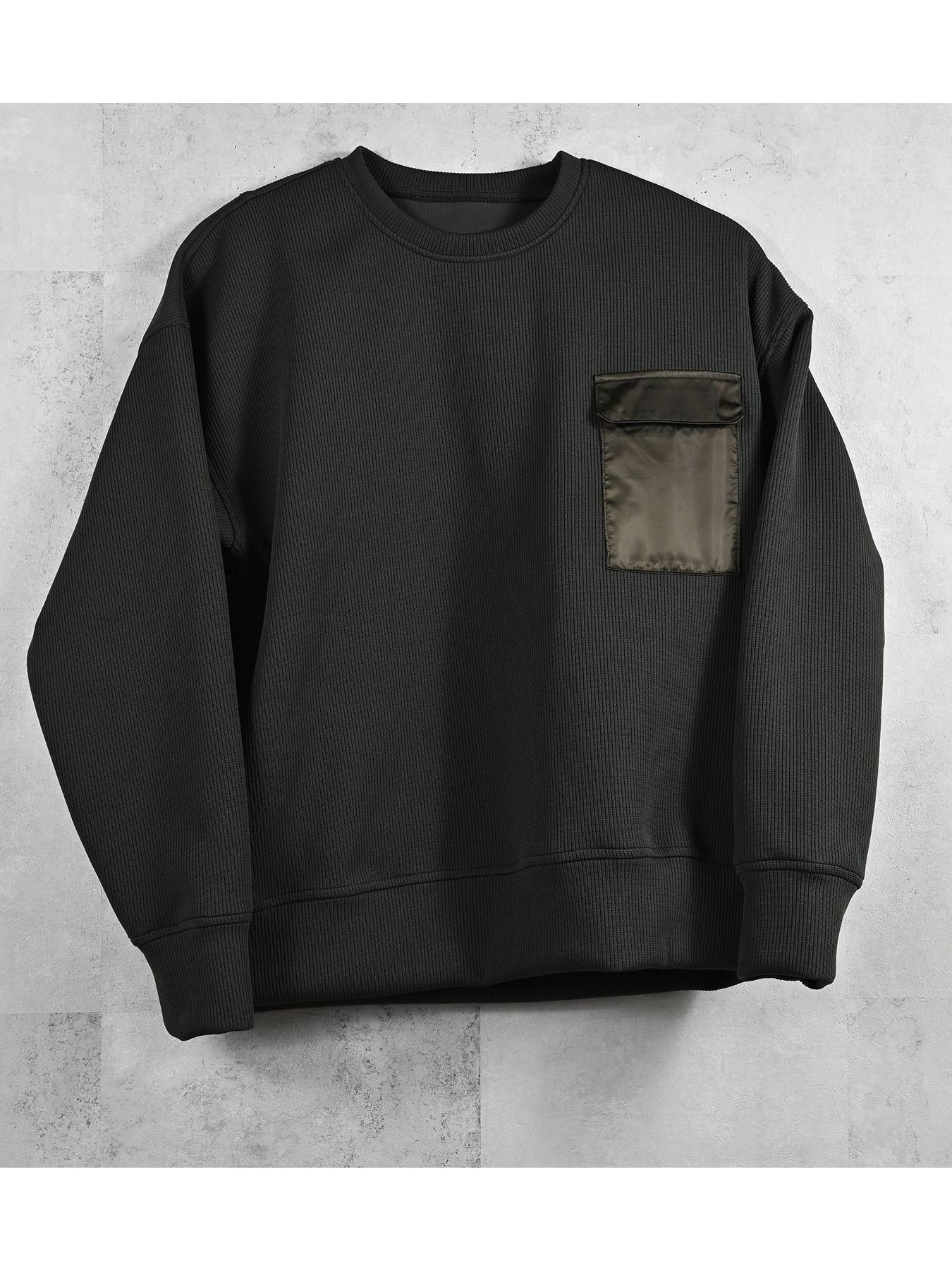 【予約品 11月16日(日) 締切】AZE MILITARY DROP TRAINER / 畔編みニット トレーナー / カーキ