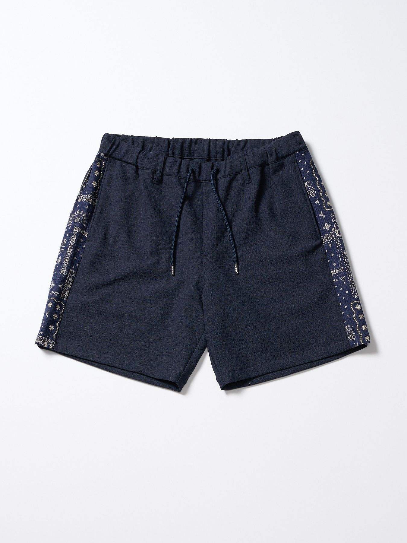 【予約品 1月25日(日) 締切】bandana print panel shorts / バンダナプリントパネル ショーツ / ネイビー
