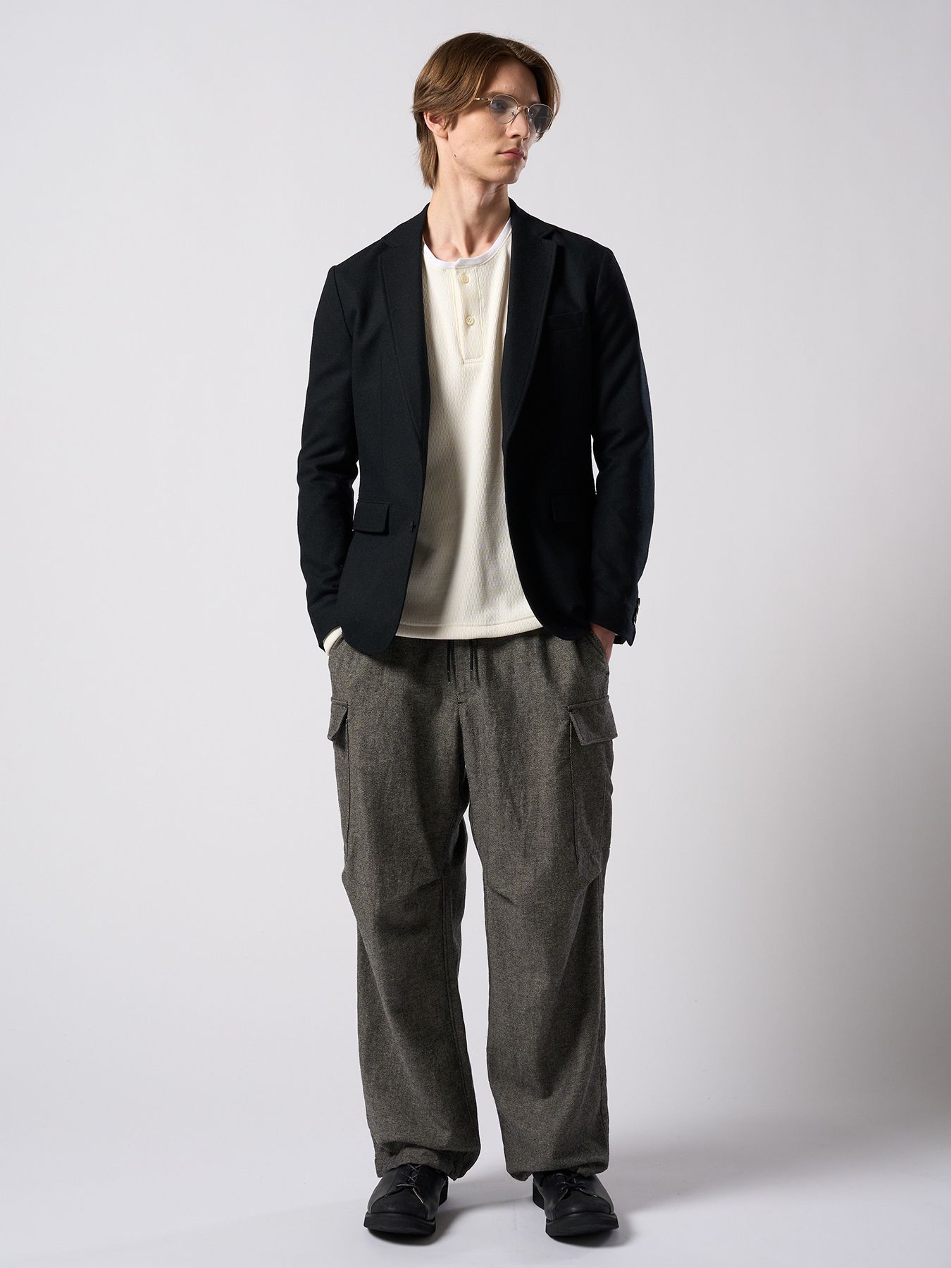 【予約品 4月19日(日) 18時締切】natural blend wool easy cargo / ナチュラルブレンドウール イージーカーゴパンツ / ナチュラル×ブラック