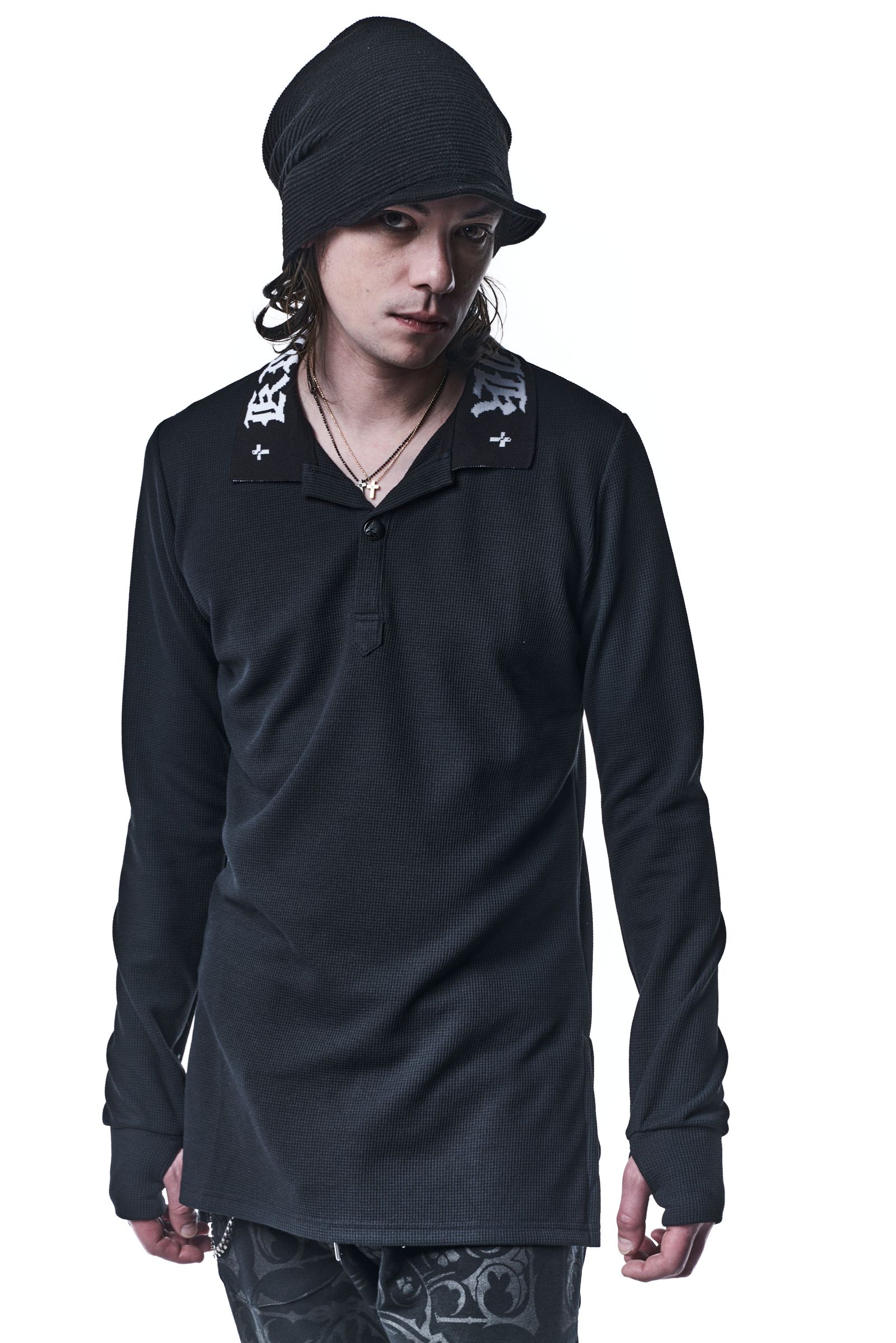 《予約品》 PoloLongSleevesT ポロシャツ Waffle / Black 【kiryuyrik】 7月入荷予定