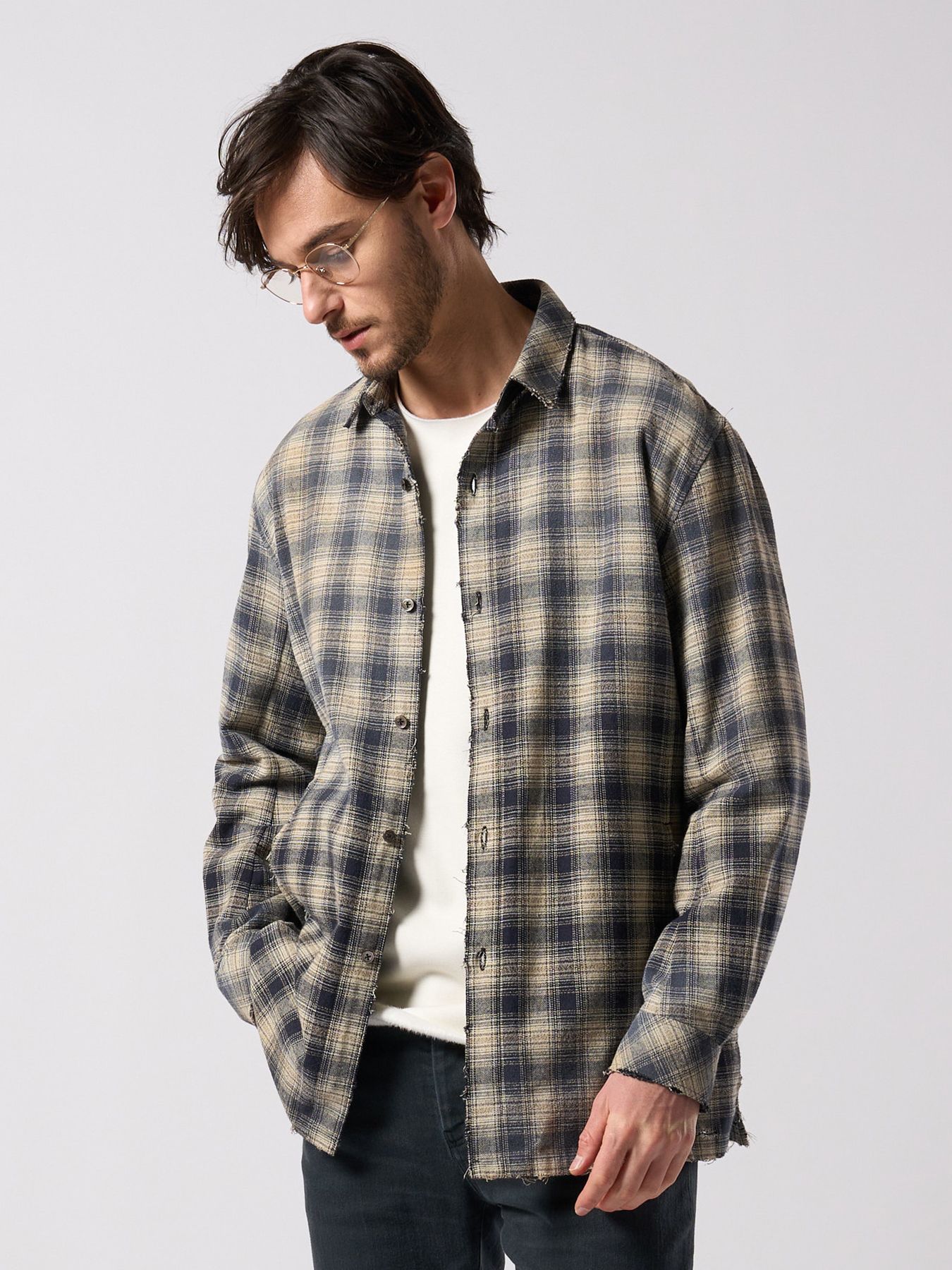 【予約品 4月19日(日) 18時締切】aging loose check shirt / エイジング ルーズ チェックシャツ / フェードブラック
