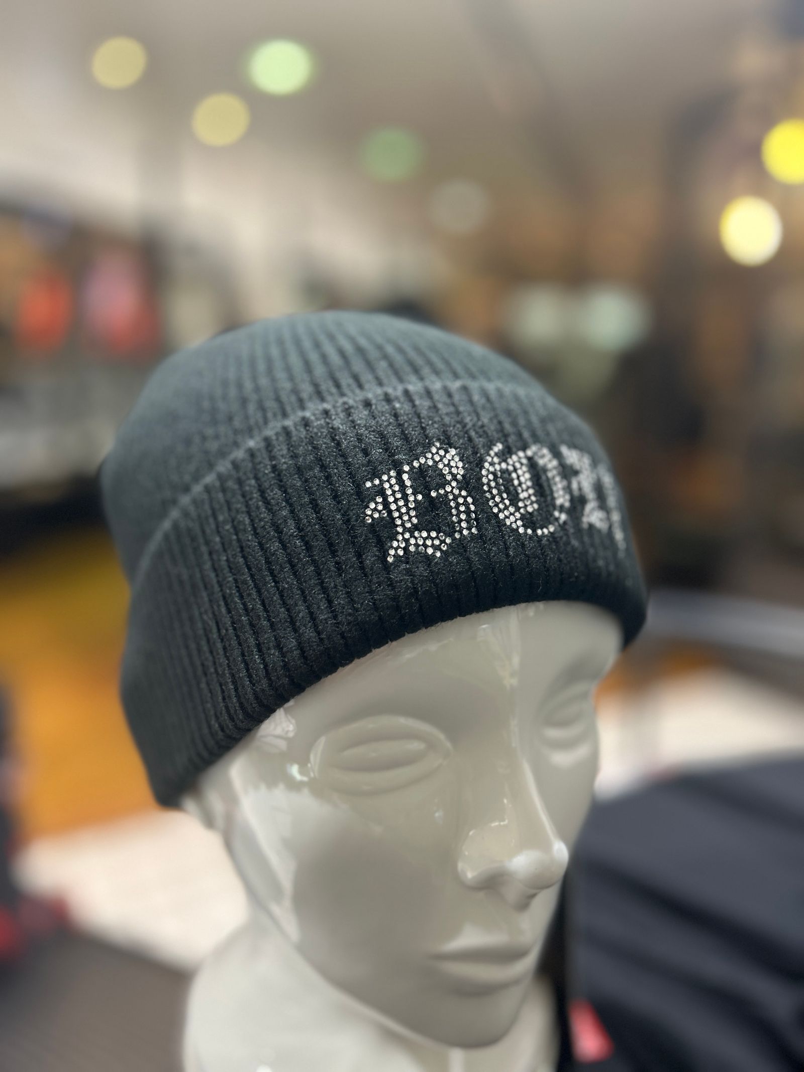 BOY RHINESTONE KNIT CAP BLACK×クリア【B224N9000502】