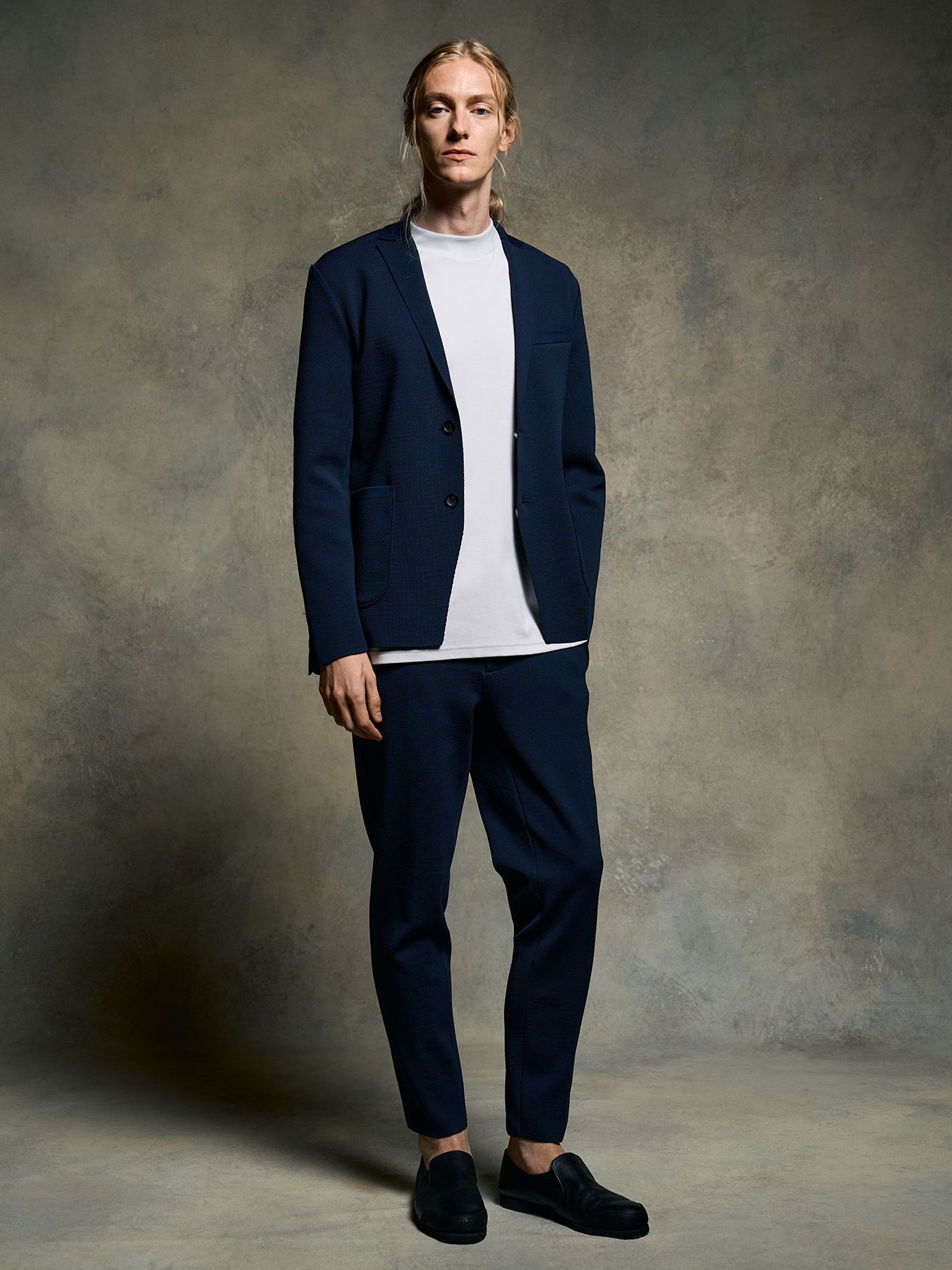 【予約品 9月23日(火) 締切】function knit jacket (jacquard check) / ファンクションニットジャケット (ジャガードチェック) / ネイビーチェック
